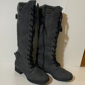 Gray Knee High Boots